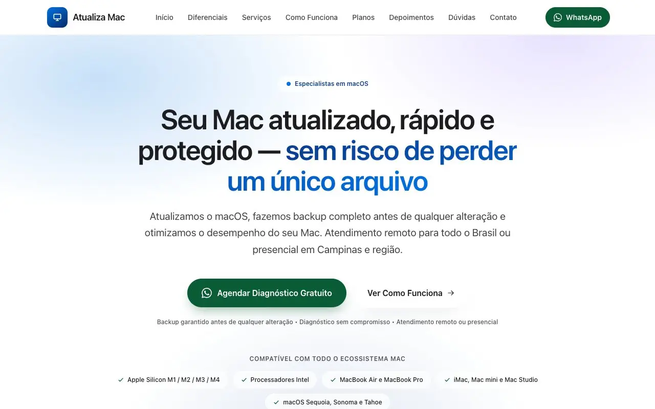 Topo da página inicial do site da Atualiza Mac