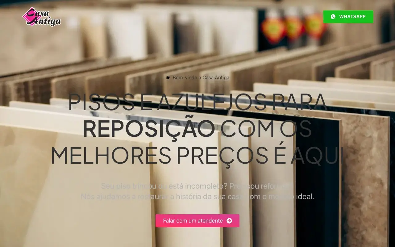 Topo da página inicial do site da Casa Antiga Azulejos