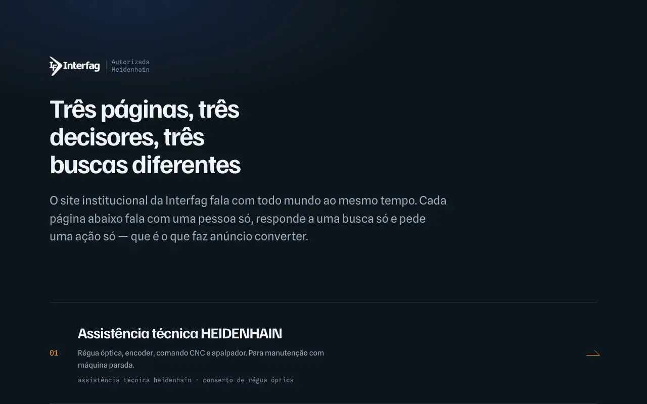 Topo da página inicial do site da Interfag