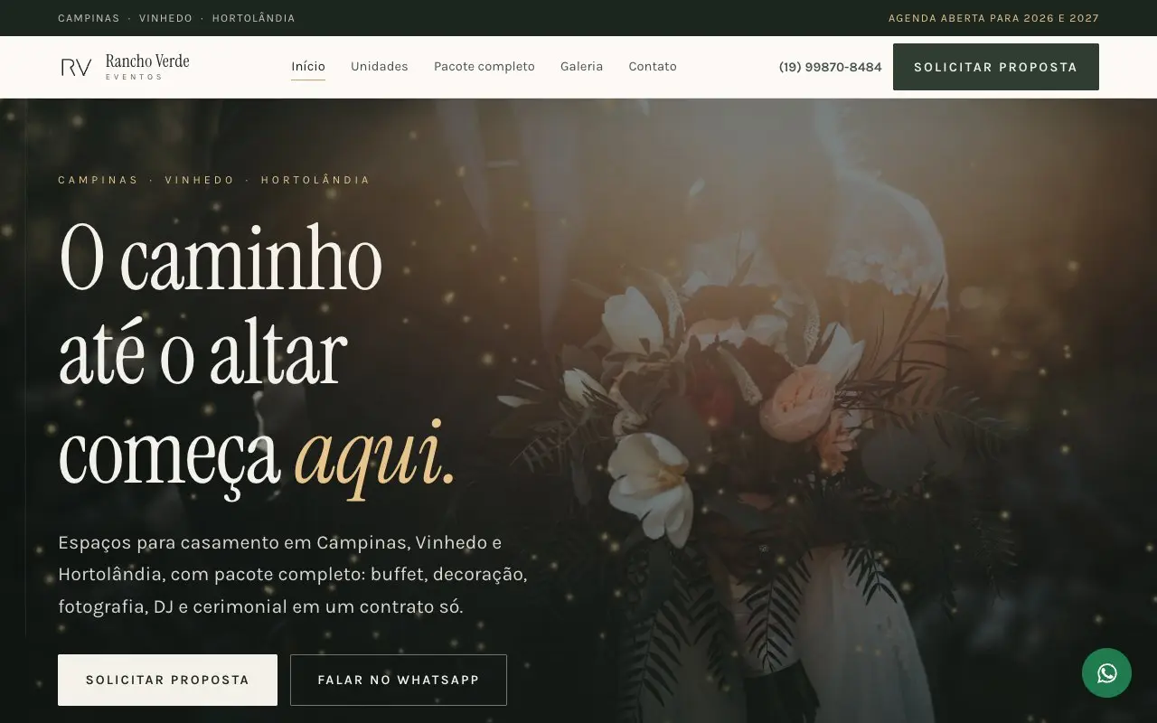 Topo da página inicial do site da Rancho Verde Eventos